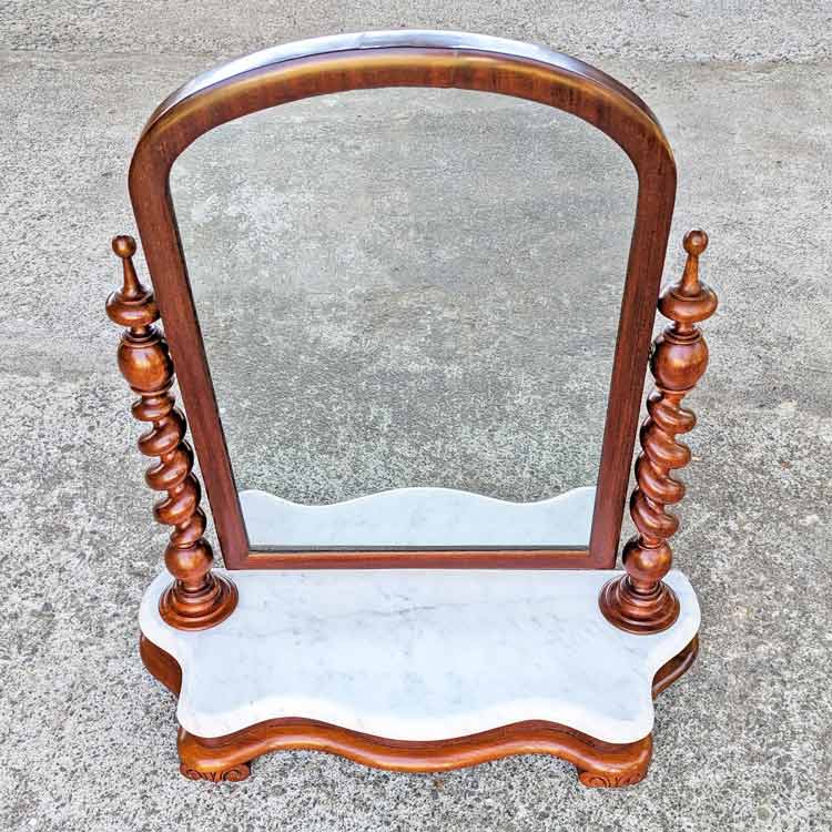 This mirror was repaired, stripped, French polished, and waxed.